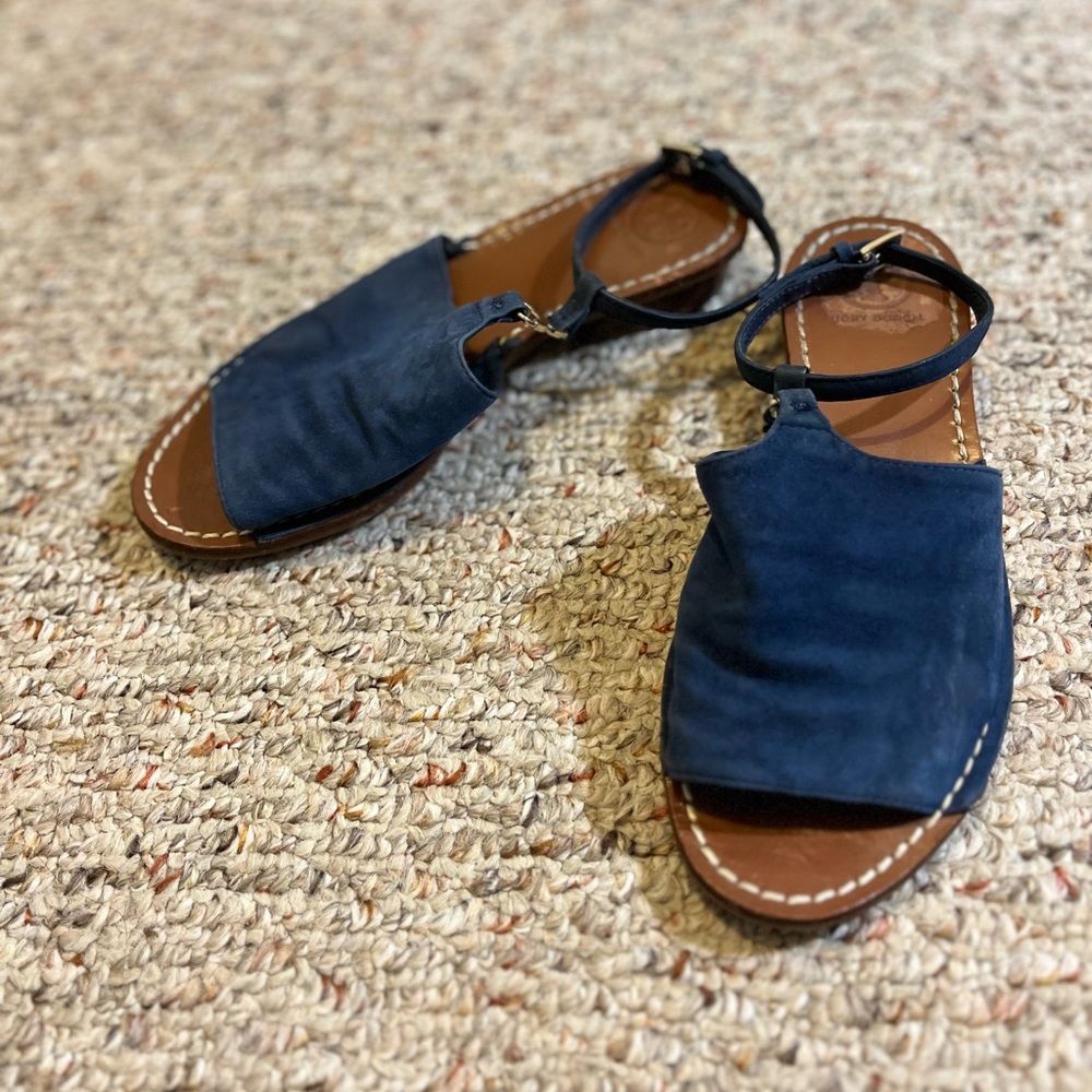 Tory Burch Suede Blue Slingback Sandals Size 6